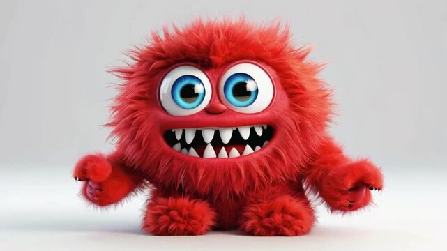 Cute red furry monster 3D cartoon character 