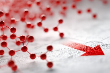 Red Molecules And Downward Arrow On White Surface