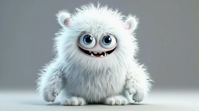 Cute white furry monster 3D cartoon character