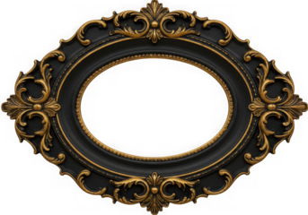 Ornate oval frame with gold accents isolated on transparent background