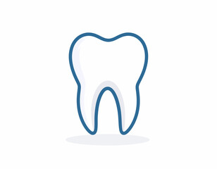 A single, stylized white tooth with a blue outline and subtle shading, isolated on a white background.