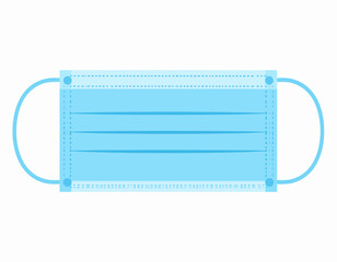 A close-up, isolated view of a light blue medical face mask with ear loops.