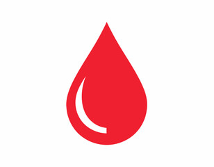 Simple red blood drop graphic icon, isolated on white background.