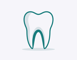 Illustration of a single tooth, white with a teal outline and interior detail, against a light background.
