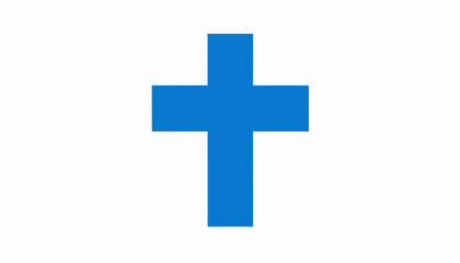 Simple, bold, blue Christian cross graphic design.