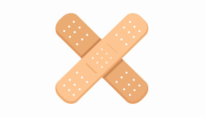 Two adhesive bandages crossed, simple flat design, medical aid, first aid.