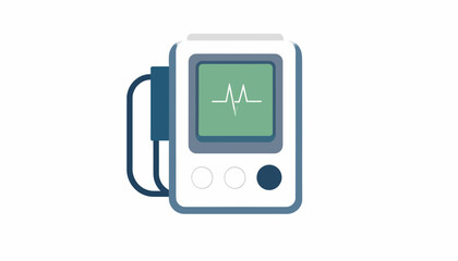 Medical device displaying a heart rate waveform on a green screen with attached cuff.