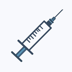 Vector illustration of a medical syringe, ready for injection, showing detailed measurements.