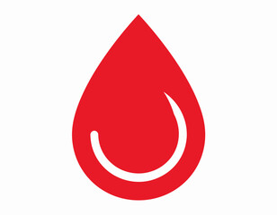 A stylized, single red drop of blood, with a curved white accent, against a white background.