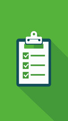 Clipboard illustration with check marks on a green background, representing tasks completed or a checklist.