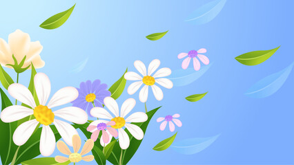 Vibrant flowers and leaves against a clear blue sky. Perfect for nature backgrounds, gardening blogs, and spring related design projects.