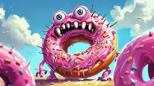 Digital illustration of a donut monster..