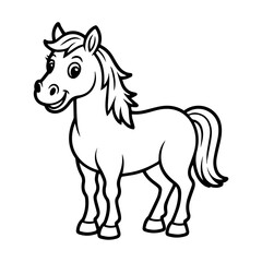 Obraz premium Outlined cartoon pony, ready for coloring, with happy expression.