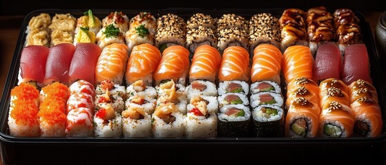 Exquisite Sushi Bento Combinations, Diverse Styles and Fresh Ingredients for Food Display, Gourmet Photography, Japanese Cuisine Promotion