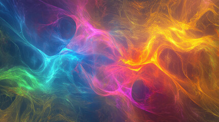 Obraz premium Luminous color fusion with dreamy fluid motion, rich holographic neon swirls, high-resolution abstract digital background for creative design applications —ar 16:9 