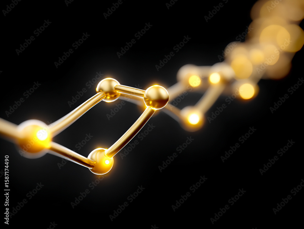 Poster dynamic photograph of a network of interconnected golden lines forming a growing structure