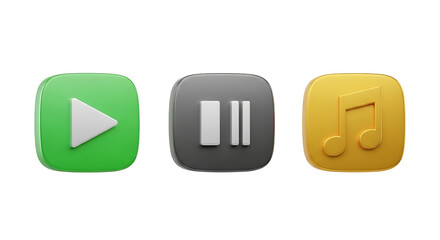 Music Player Icons Set with Play Pause and Music Symbols on Transparent Background