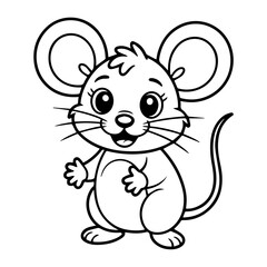 Obraz premium Adorable cartoon mouse, cheerfully posed, large ears, simple line drawing.