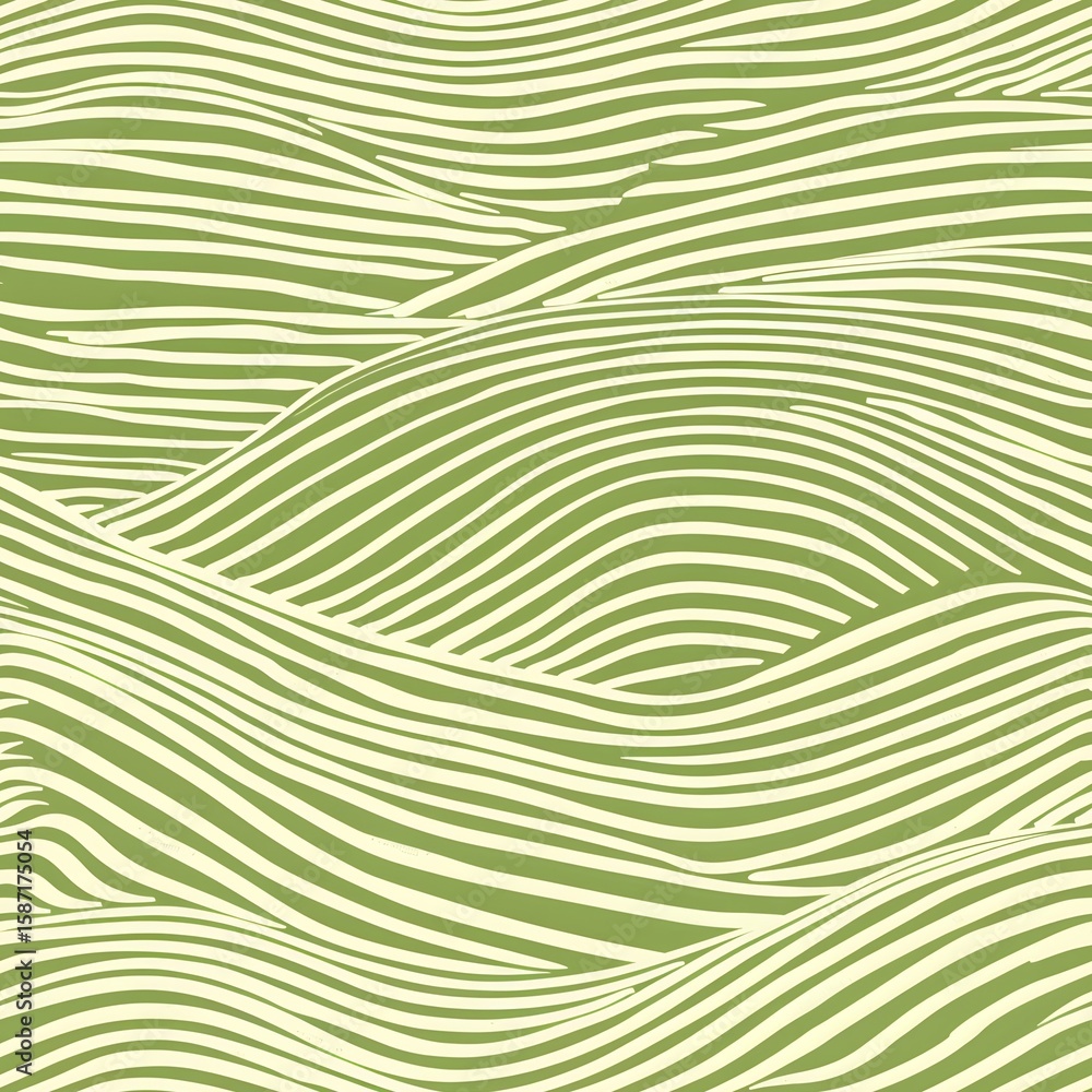 Poster seamless pattern of green rolling hills and fields. abstract striped wave landscape background. orga