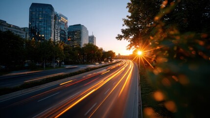 Long Exposure Daytime View of Vienna Expressway and City Skyline
