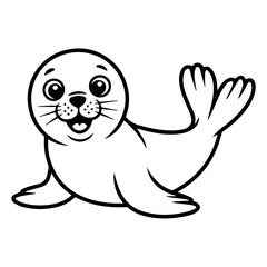 Cartoon illustration of a happy seal lying on its belly, waving a flipper.
