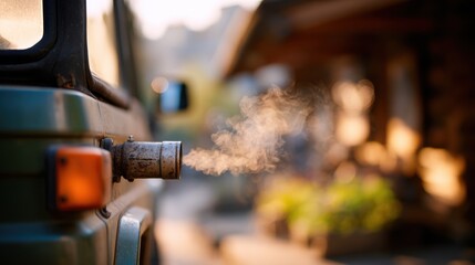 Old Vehicle Exhaust Emitting Carbon in Side View Perspective
