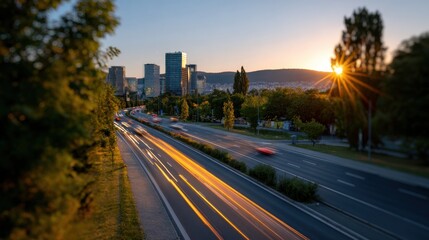 Stunning Sunset Over Highway Scene in Vienna with Long Exposure Effect
