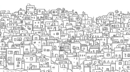 Detailed sketch of a densely populated city.