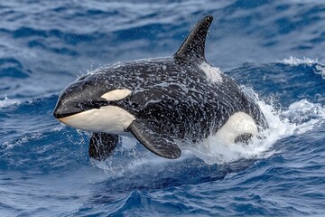Naklejka premium Killer Whale Breaching the Ocean Surface
