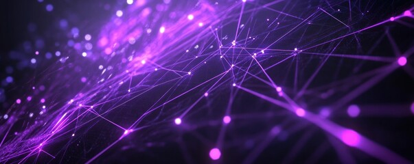 Naklejka premium Abstract purple network with glowing nodes and connecting lines against a dark background design element