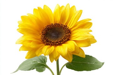 Single Yellow Sunflower With Green Leaves