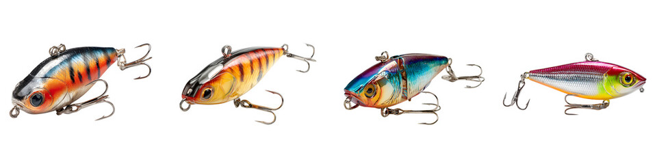 Fishing Lures Set: Realistic Bait for Angling on White