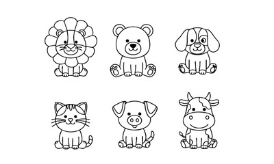 Book Coloring For Kids  set of funny cartoon animals