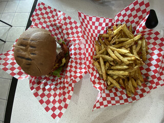 burger and fries close up