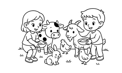 Fototapeta premium Fun Animal Friends Coloring Page for Kids – Beach, Books, and Playful Scenes