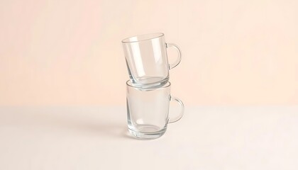 Stack of two clear glass mugs on a light background kitchenware drinkware design