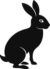 Solid silhouette of a rabbit standing on hind legs, on white background.