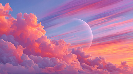 Dreamy sunset sky with vibrant pink and purple clouds