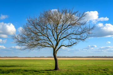 Obraz premium a lone tree in a field with a blue sky