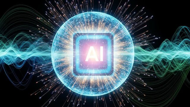 Glowing AI Chip with Electric Aura