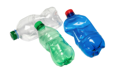 crushed plastic bottles isolated on white background.