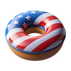 Donut decorated with american flag pattern isolated on white background