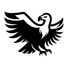 Obraz premium Soaring Eagle Icon: A bold monochrome illustration of a majestic eagle in mid-flight, wings spread wide, exuding strength, freedom, and the spirit of the wild. 