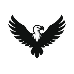 Obraz premium Soaring Eagle Icon: A majestic eagle with outstretched wings, captured in a stunning black and white silhouette against a clean backdrop, symbolizing strength, freedom, and soaring ambition.