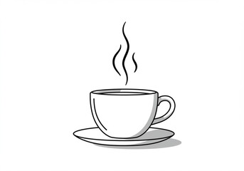 Obraz premium Simple line drawing of a hot steaming coffee cup on a saucer