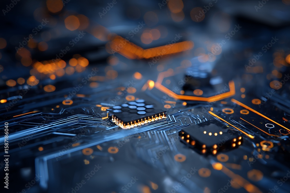 Aufkleber abstract digital circuit board with glowing connections and components, technology background, conce