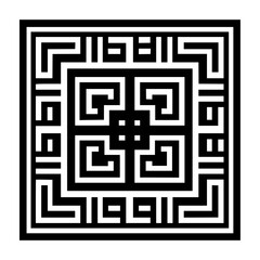 Isolated Romanian Motif Filled Rectangle black white on plain background