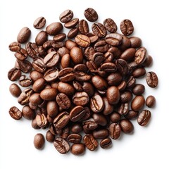 Obraz premium A pile of dark roasted coffee beans isolated on white background
