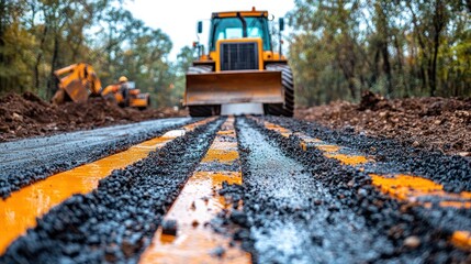 Construction vehicle on new road