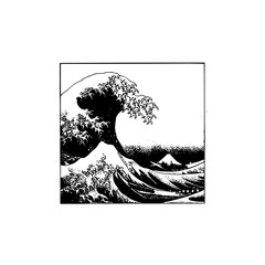 Isolated Ukiyo e Filled Rectangle black white on plain background